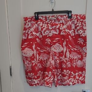 Ralph Lauren Red and White Tropical Print Shorts